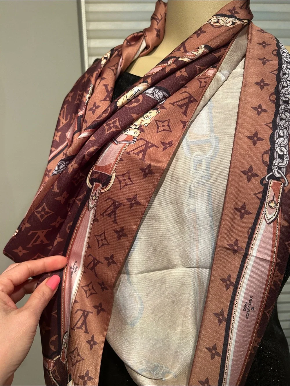 Designer-Inspired Brown Monogram Silk Scarf